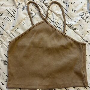 Zara Tan Ribbed Knit Crop Top Size Large